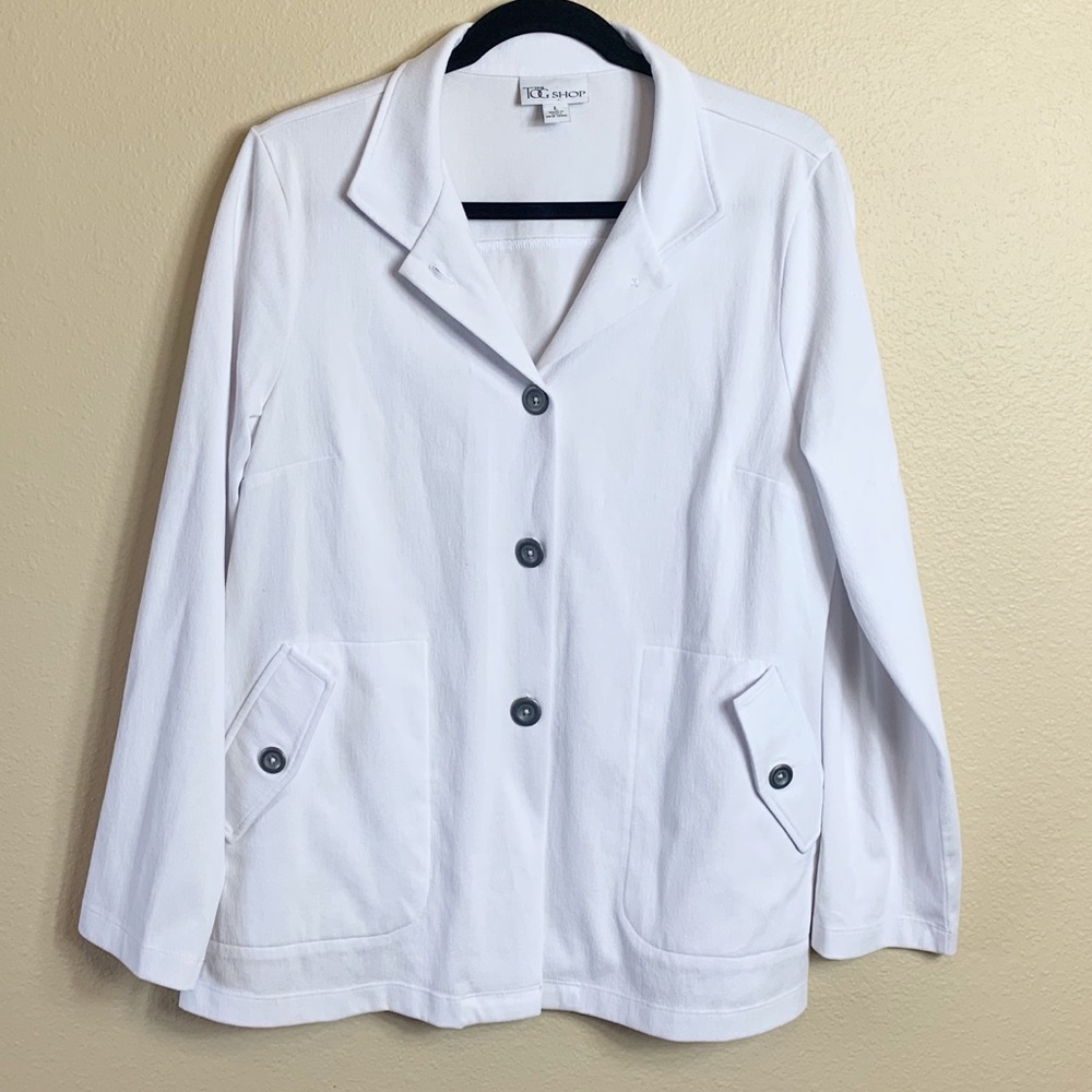 TOGshop Blazer White Size Large Long Sleeve Button